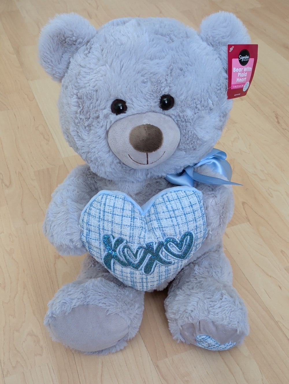 Plush Bear with Blue Plaid Heart